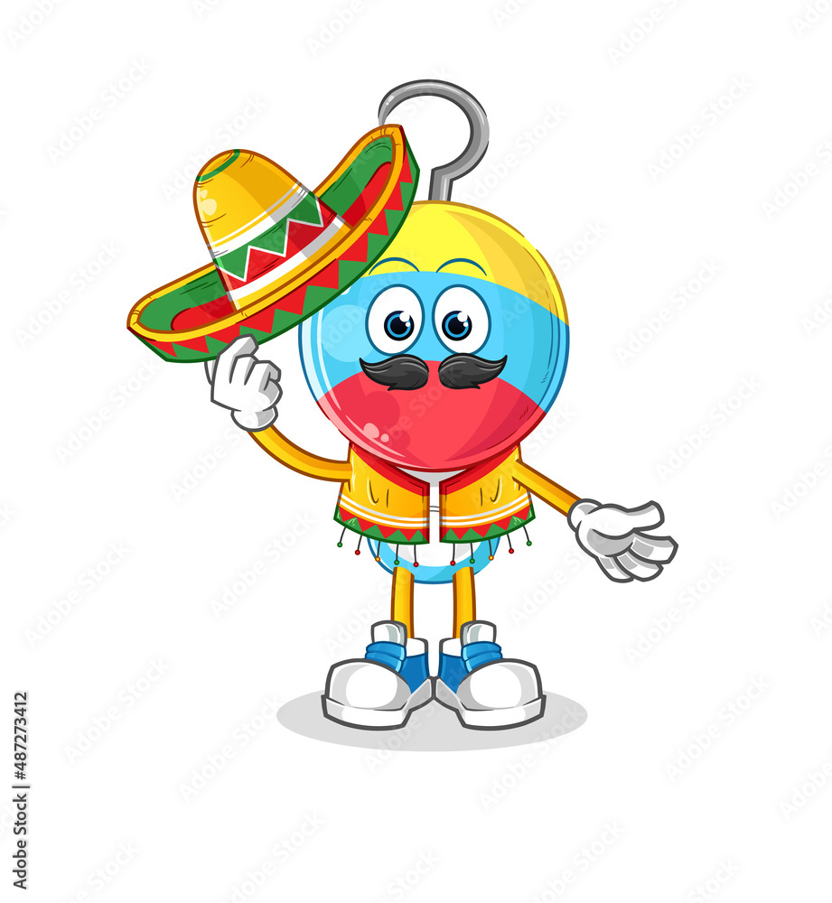 Fototapeta premium fishing bait head cartoon Mexican culture and flag. cartoon vector