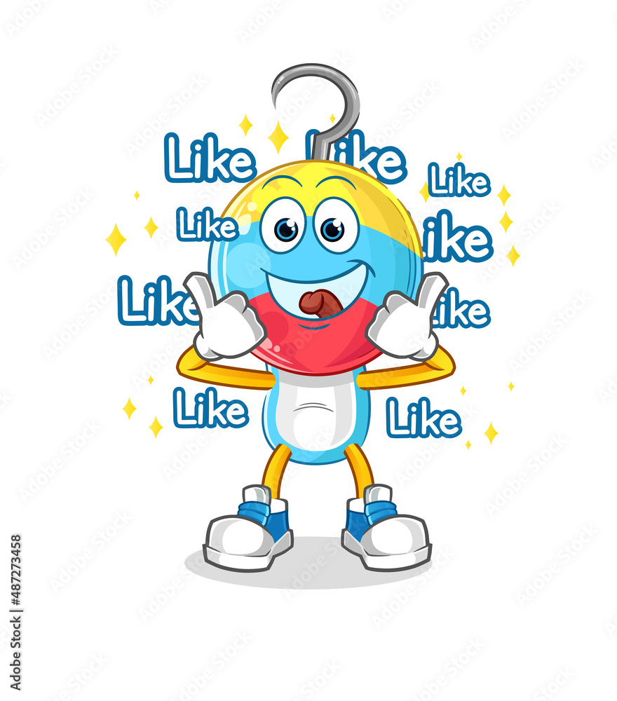 Obraz premium fishing bait head cartoon give lots of likes. cartoon vector