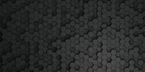 Abstract dark geometric background with hexagons in black colors. 3d render
