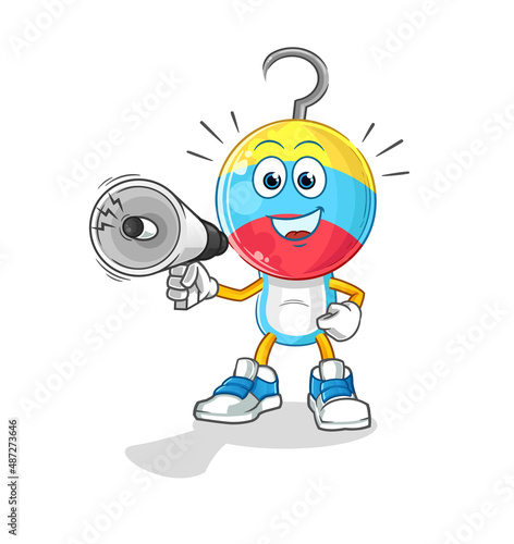 fishing bait head cartoon holding hand loudspeakers vector. cartoon character