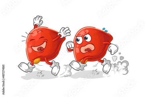 liver play chase cartoon. cartoon mascot vector