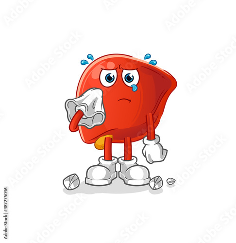 liver cry with a tissue. cartoon mascot vector