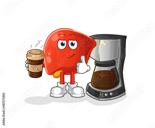 liver drinking coffee illustration. character vector
