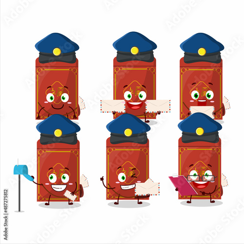 A picture of cheerful red packets chinese postman cartoon design concept