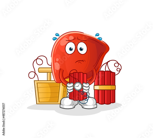 liver holding dynamite character. cartoon mascot vector