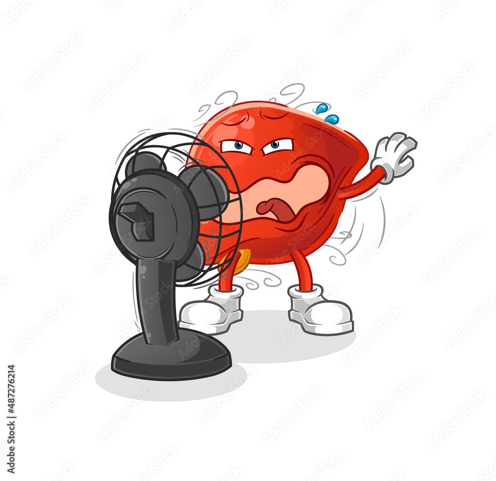 liver in front of the fan character. cartoon mascot vector liver in front of the fan character. cartoon mascot vector