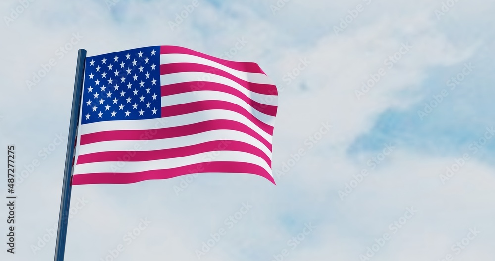 3D illustration of USA Flags are waving in the sky