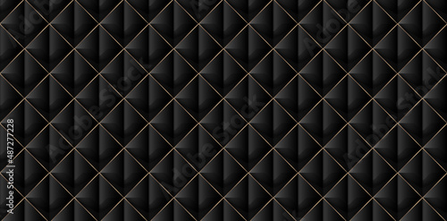 black metal grid pattern background, illustration of wallpaper golden line 3d square dark background, applicable for website banner, metallic poster, fabric printing, 3d sticker wall, futuristic sign