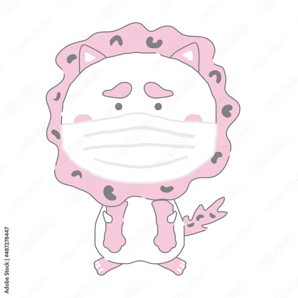 マスクをつけた沖縄のシーサー シンプルカラー イラスト素材 マスクをつけた沖縄のシーサー シンプルカラー イラスト素材