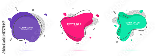 Modern liquid irregular amoeba blob shape abstract elements graphic flat style design fluid vector illustration set banner simple shape template for presentation, flyer, isolated on white background