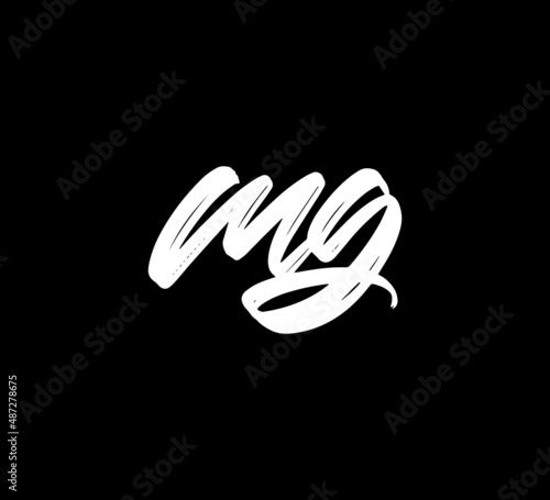 White Vector Letters Logo Brush Handlettering Calligraphy Style In Black Background Initial mg