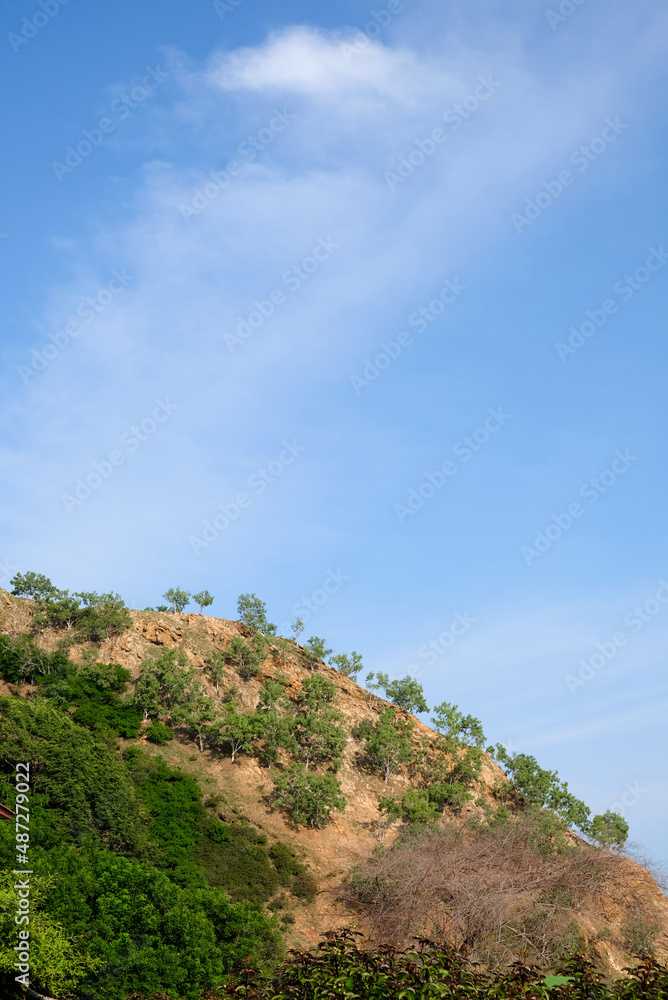 Beautiful view of Cristo Rei hills at Dili, Timor Leste. Portrait of hills in the morning.