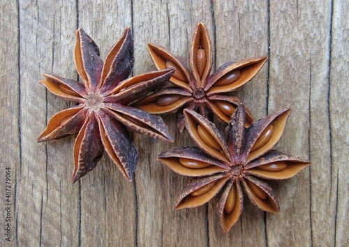 star anise on wooden background