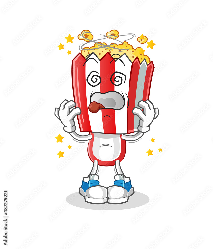 popcorn head cartoon dizzy mascot. cartoon vector