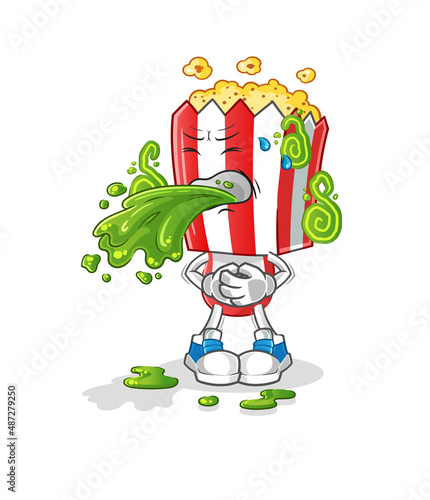 popcorn head cartoon throw up. cartoon mascot vector
