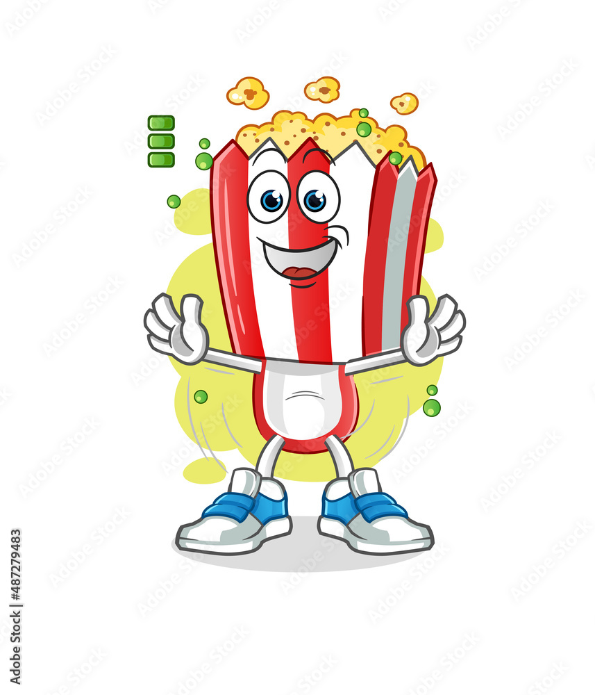 popcorn head cartoon full battery character. cartoon mascot vector