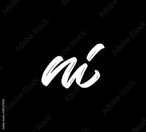 White Vector Letters Logo Brush Handlettering Calligraphy Style In Black Background Initial ni
