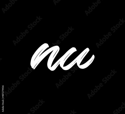 White Vector Letters Logo Brush Handlettering Calligraphy Style In Black Background Initial nu