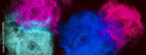 Blue and purple background made with powder texture, creative concept of galaxy design, Universe idea graphic, mixed colour with powdered painting, fluid illustration, backdrop for social media