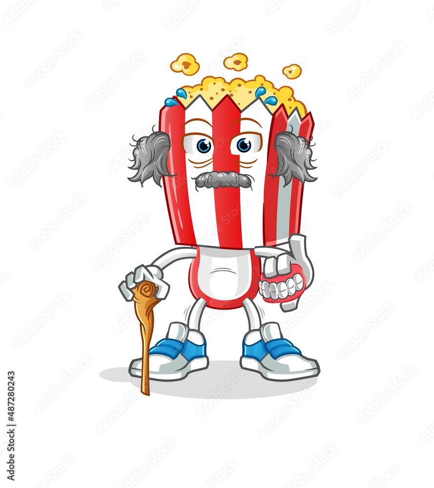 popcorn head cartoon white haired old man. character vector
