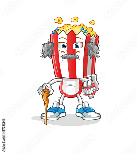 popcorn head cartoon white haired old man. character vector