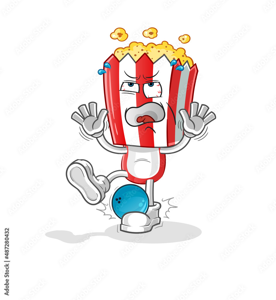 popcorn head cartoon hiten by bowling. cartoon mascot vector