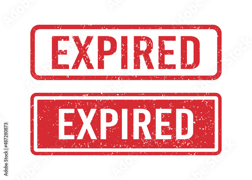 Red grunge expired rubber stamps. Expiration date stamps. Grunge vintage square labels. Set of vector illustrations isolated on white background.