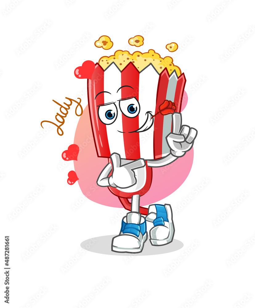 popcorn head cartoon flirting illustration. character vector