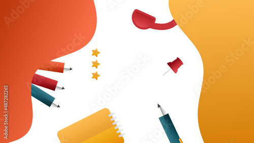 Hand-drawn back to school doodle art background with pencil, planet, stars, notebook elements. Vector illustration for banner, poster, flier 