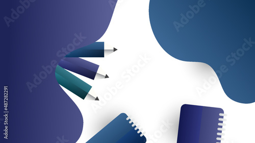 Hand-drawn back to school doodle art background with pencil, planet, stars, notebook elements. Vector illustration for banner, poster, flier 