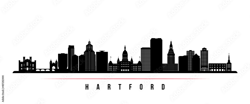 Hartford skyline horizontal banner. Black and white silhouette of Hartford, Connecticut. Vector template for your design. - obrazy, fototapety, plakaty 