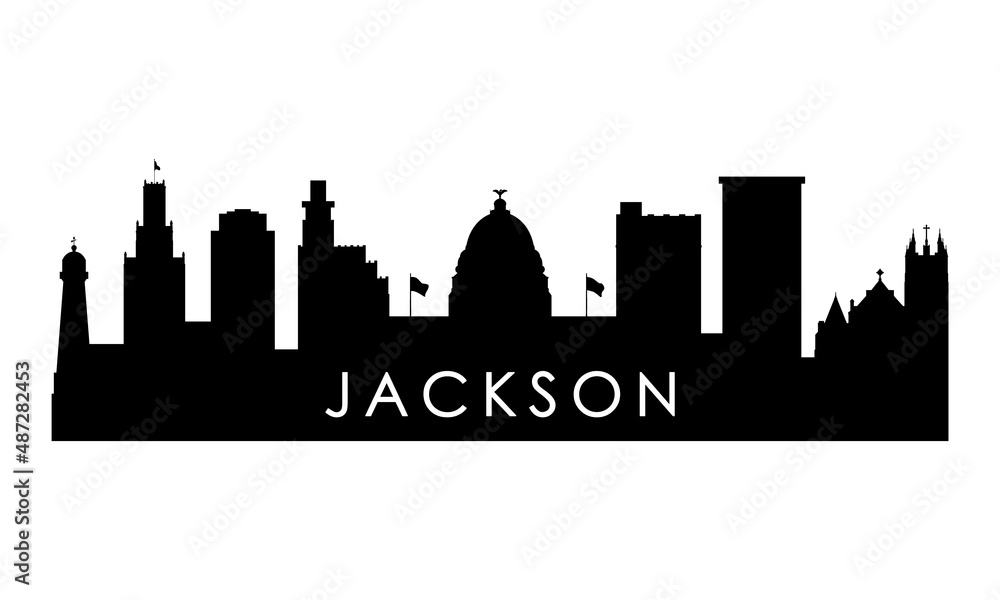 Jackson skyline silhouette. Black Jackson city design isolated on white background.