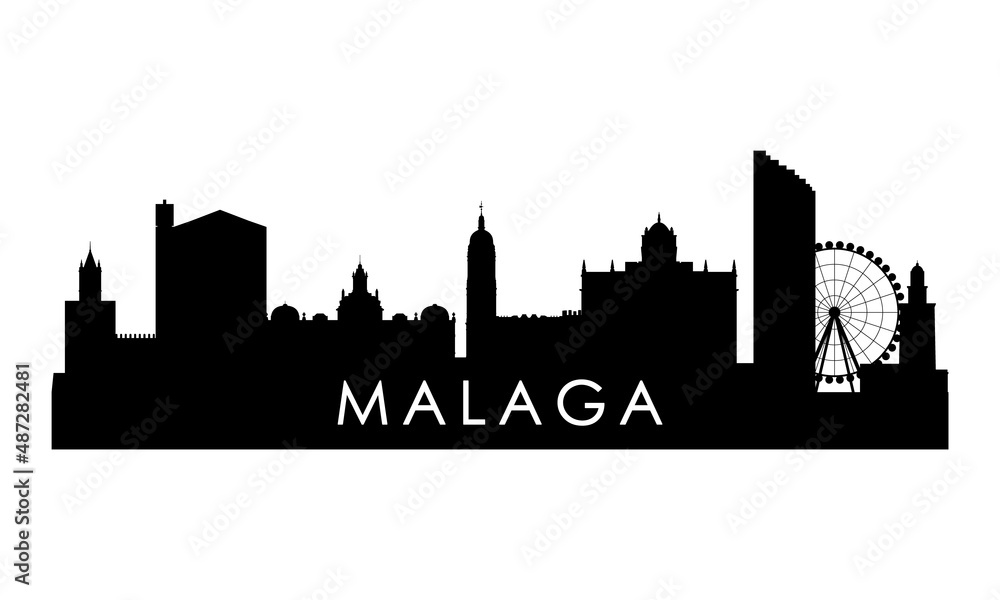 Malaga skyline silhouette. Black Malaga city design isolated on white background.