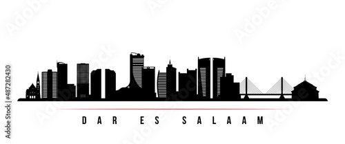 Dar es Salaam skyline horizontal banner. Black and white silhouette of Dar es Salaam, Tanzania. Vector template for your design. photo