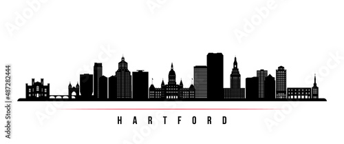 Hartford skyline horizontal banner. Black and white silhouette of Hartford, Connecticut. Vector template for your design. photo
