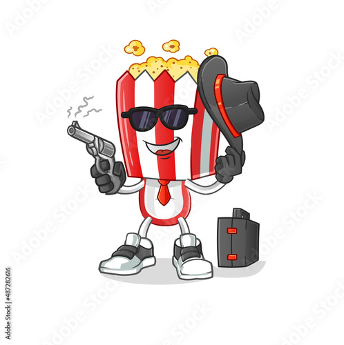 popcorn head cartoon mafia with gun character. cartoon vector