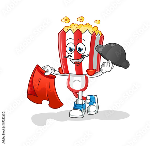 popcorn head cartoon matador with red cloth illustration. character vector