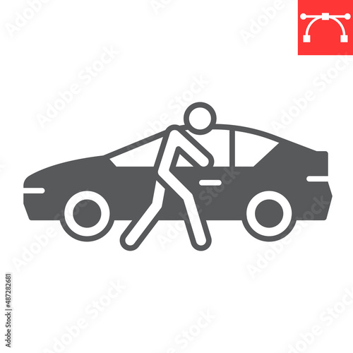 Car thief glyph icon, insurance and theft, car theft vector icon, vector graphics, editable stroke solid sign, eps 10.