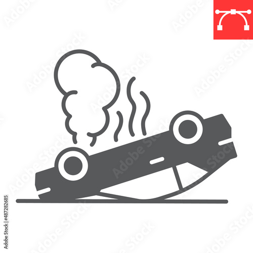Overturned car glyph icon, insurance and accident, crashed car vector icon, vector graphics, editable stroke solid sign, eps 10.