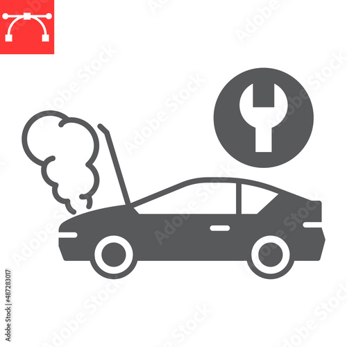 Car repair glyph icon, insurance and automotive repair, broken car vector icon, vector graphics, editable stroke solid sign, eps 10.