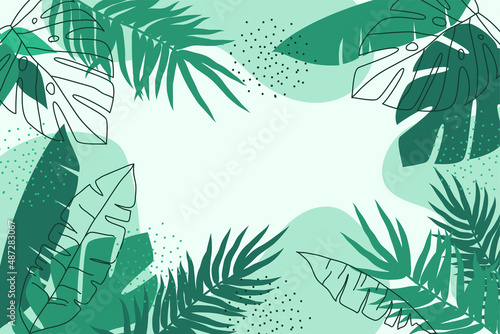 Hand drawn tropical leaves background