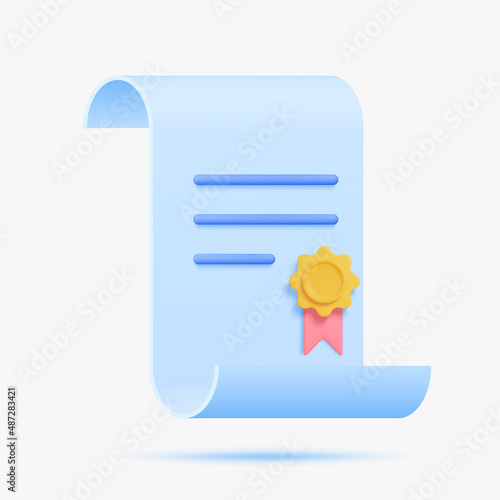 Certificate 3d vector icon. Isolated on white.