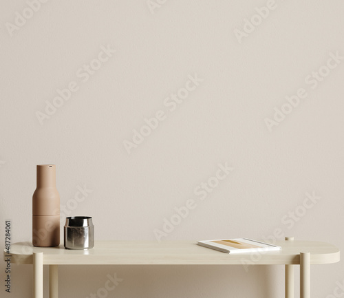 Blank wall mockup in simple minimal interior, 3d render