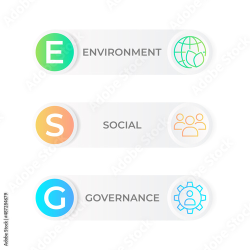 ESG concept, infographics. Environmental, corporate and social governance for business. Vector illustration with icons.