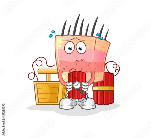 skin structure holding dynamite character. cartoon mascot vector