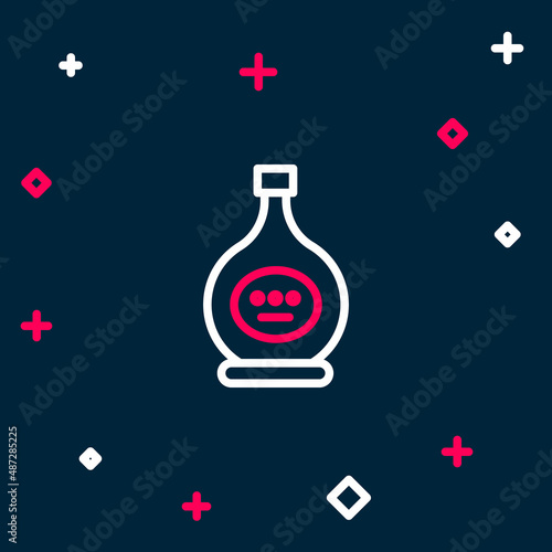 Line Bottle of cognac or brandy icon isolated on blue background. Colorful outline concept. Vector