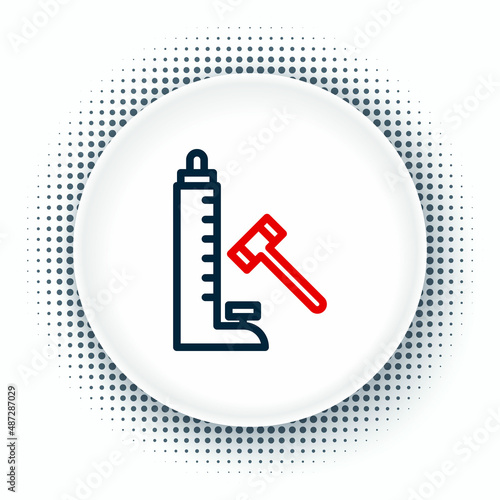 Line High striker attraction with big hammer icon isolated on white background. Attraction for measuring strength. Amusement park. Colorful outline concept. Vector