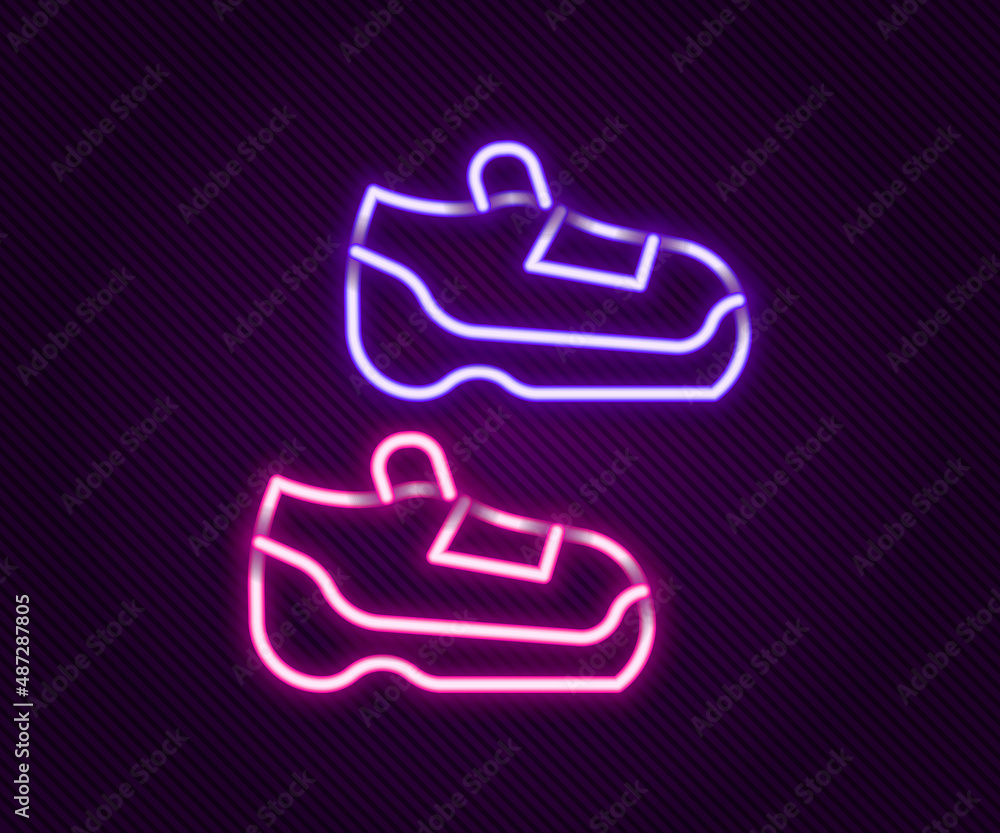 Glowing neon line Fitness sneakers shoes for training, running icon isolated on black background. Sport shoes. Colorful outline concept. Vector Glowing neon line Fitness sneakers shoes for training, running icon isolated on black background. Sport shoes. Colorful outline concept. Vector