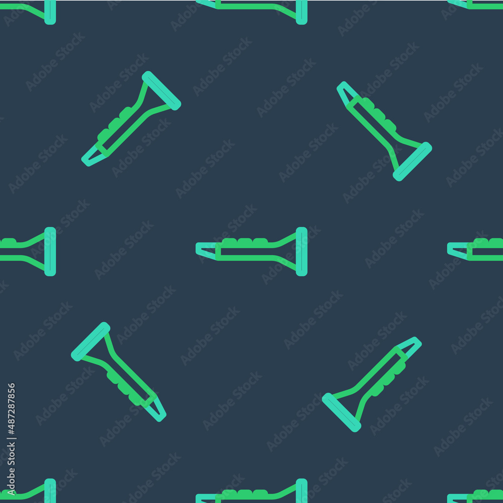 Line Clarinet icon isolated seamless pattern on blue background. Musical instrument. Vector Line Clarinet icon isolated seamless pattern on blue background. Musical instrument. Vector