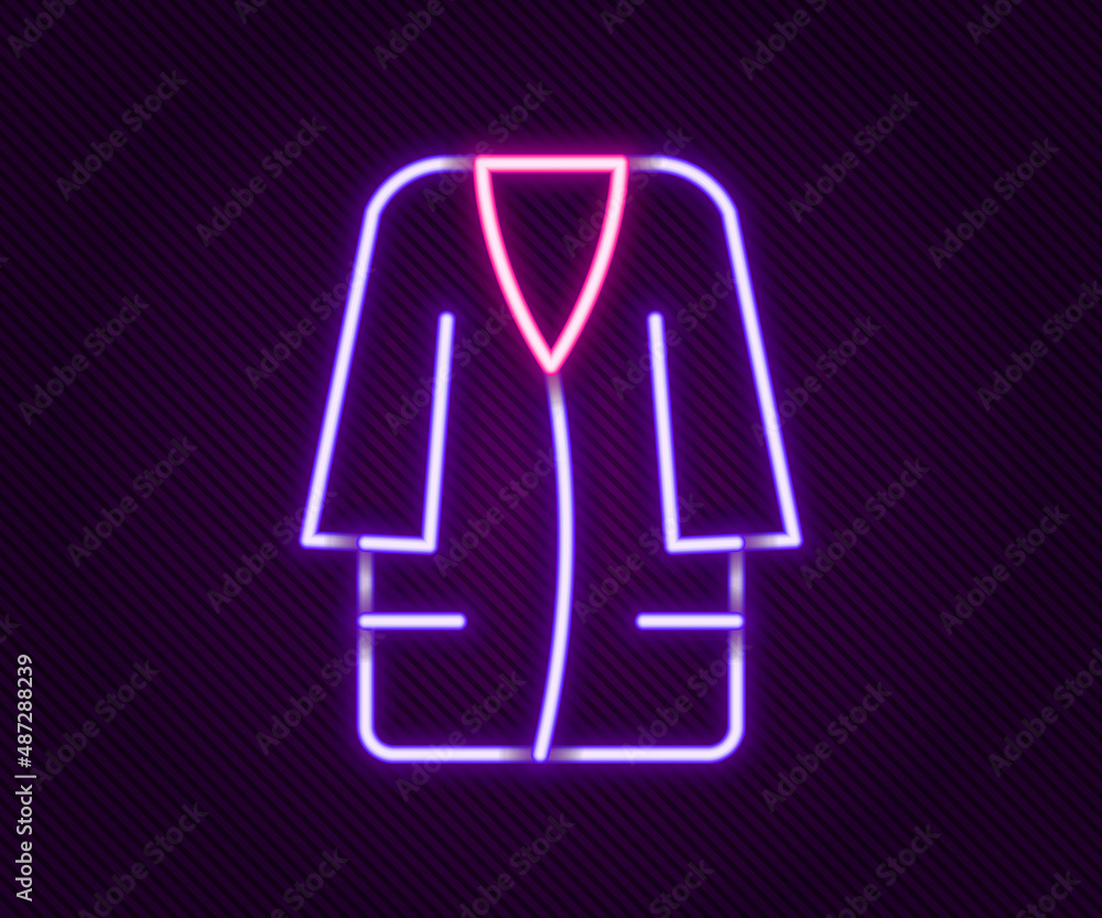 Glowing neon line Bathrobe icon isolated on black background. Colorful outline concept. Vector Glowing neon line Bathrobe icon isolated on black background. Colorful outline concept. Vector